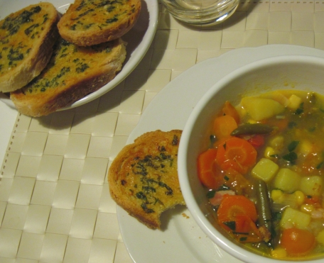 garlic bread and soup