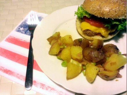 Cheeseburger with German potato salad